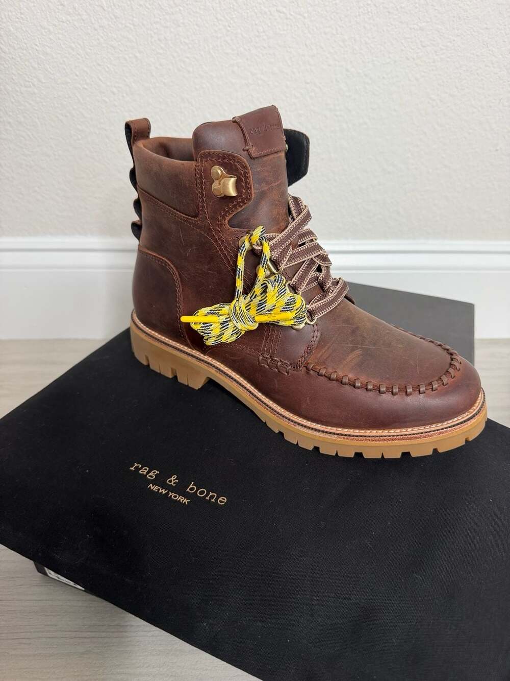 Rag & Bone Cameron Lace Up Boots Mocha Brown Leather Waterproof Lug Sole Size 10